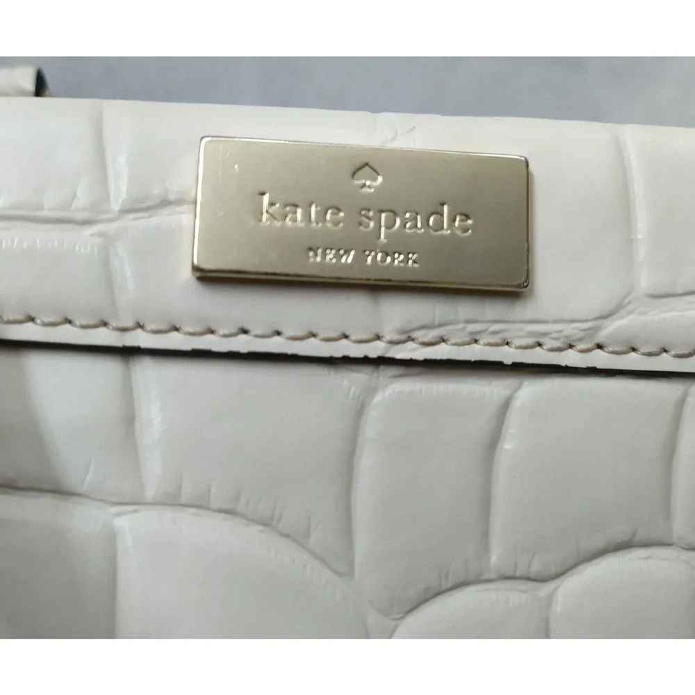 Kate Spade New York Ivory Leather Crocodile Embossed Top Handle Satchel Bag